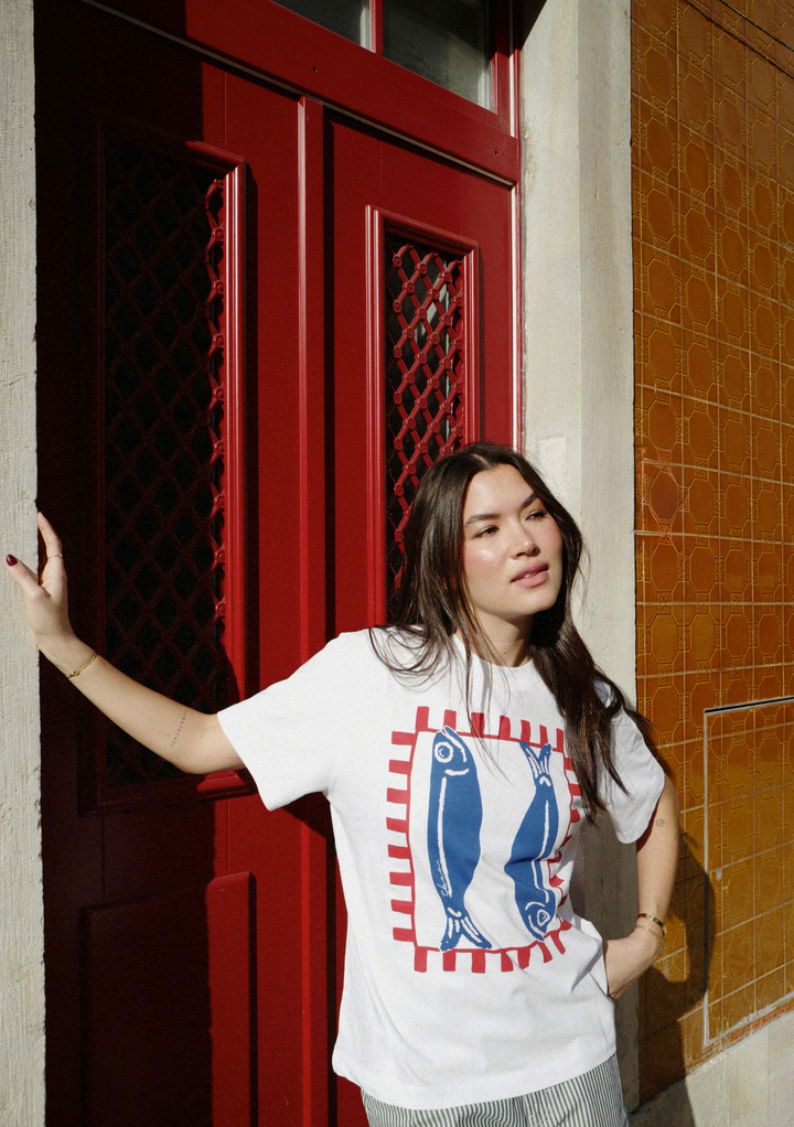 Baumwoll-T-Shirt in Weißfisch