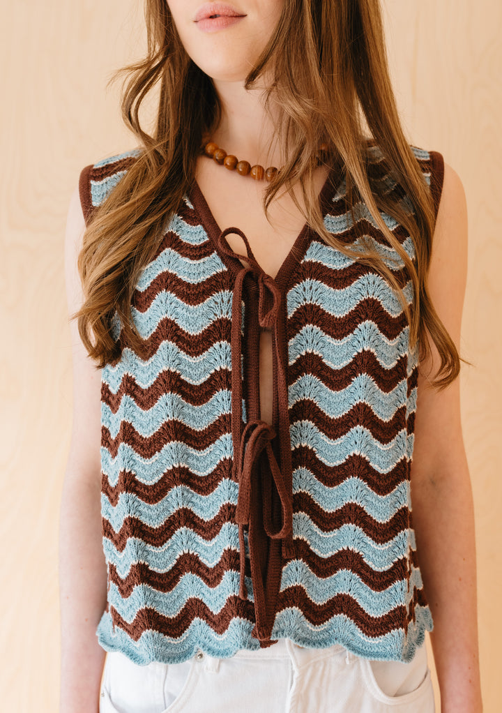 Cotton Knitted Vest in Blue Wave