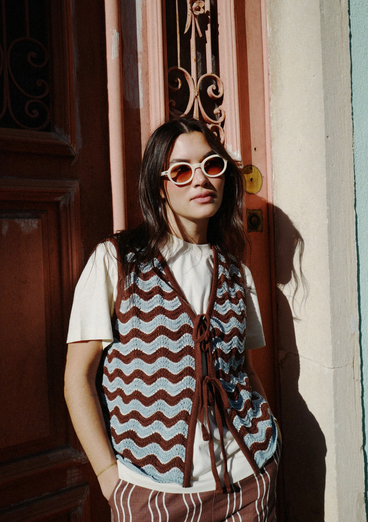 Cotton Knitted Vest in Blue Wave