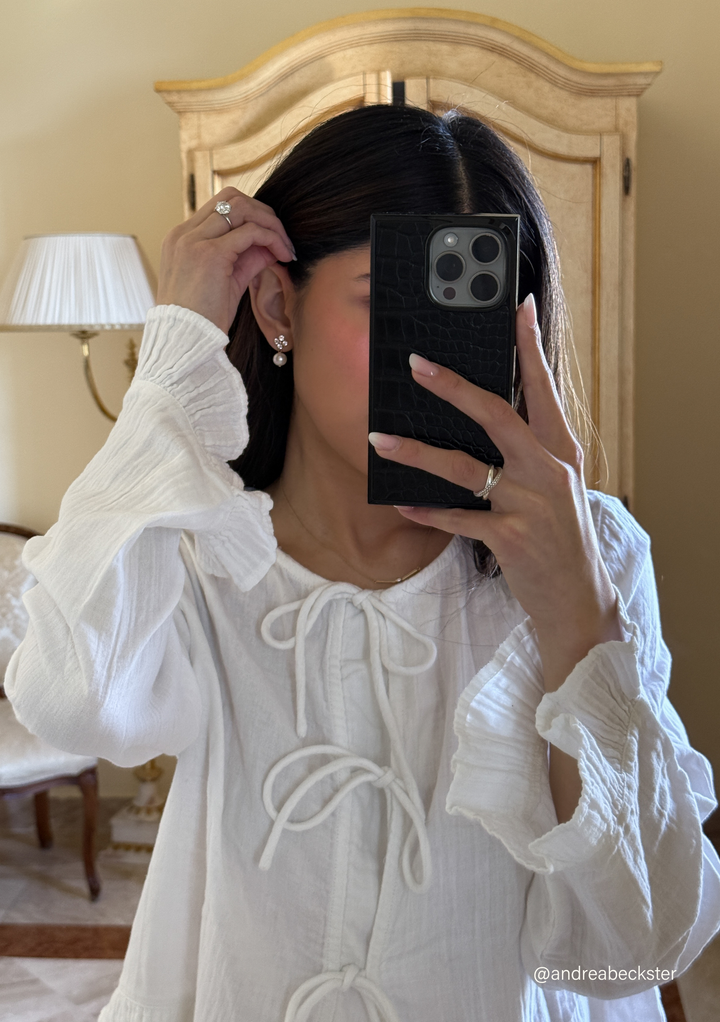 Ankle Grazer Cotton Pyjamas in White Ruffle
