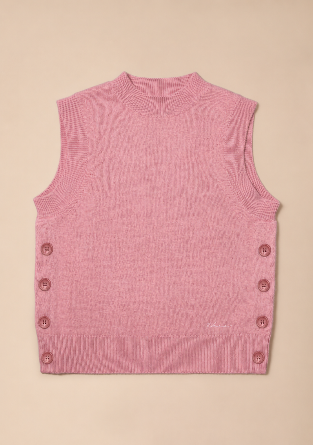 Gilet boutonné en laine mérinos rose