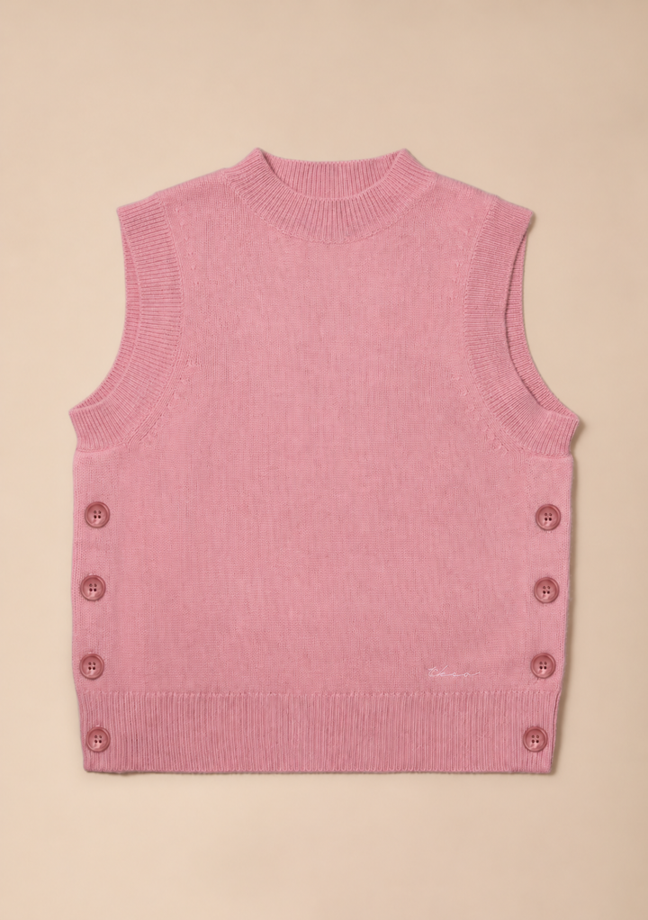 Gilet boutonné en laine mérinos rose