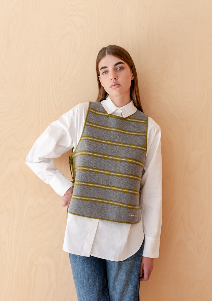 Merino Wool Tie Vest in Green Stripe