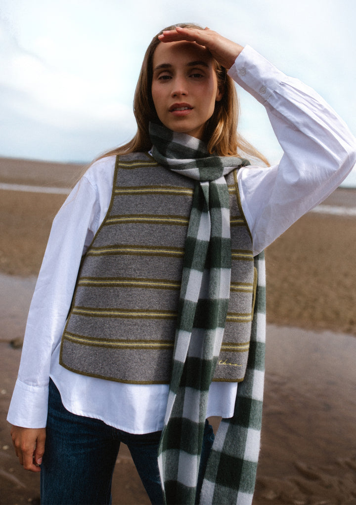 Merino Wool Tie Vest in Green Stripe