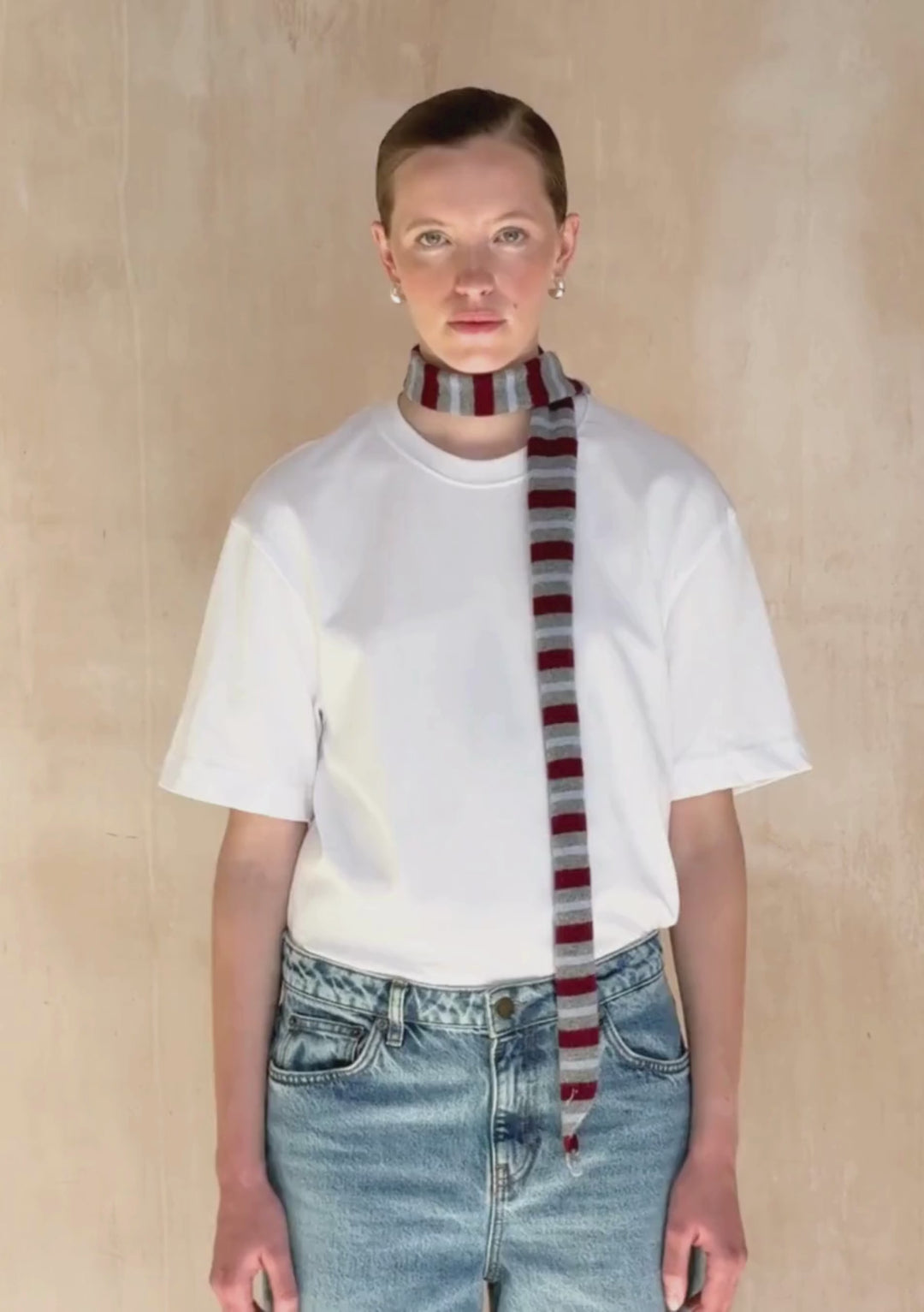 Merino Wool Neck Tie in Burgundy Stripe