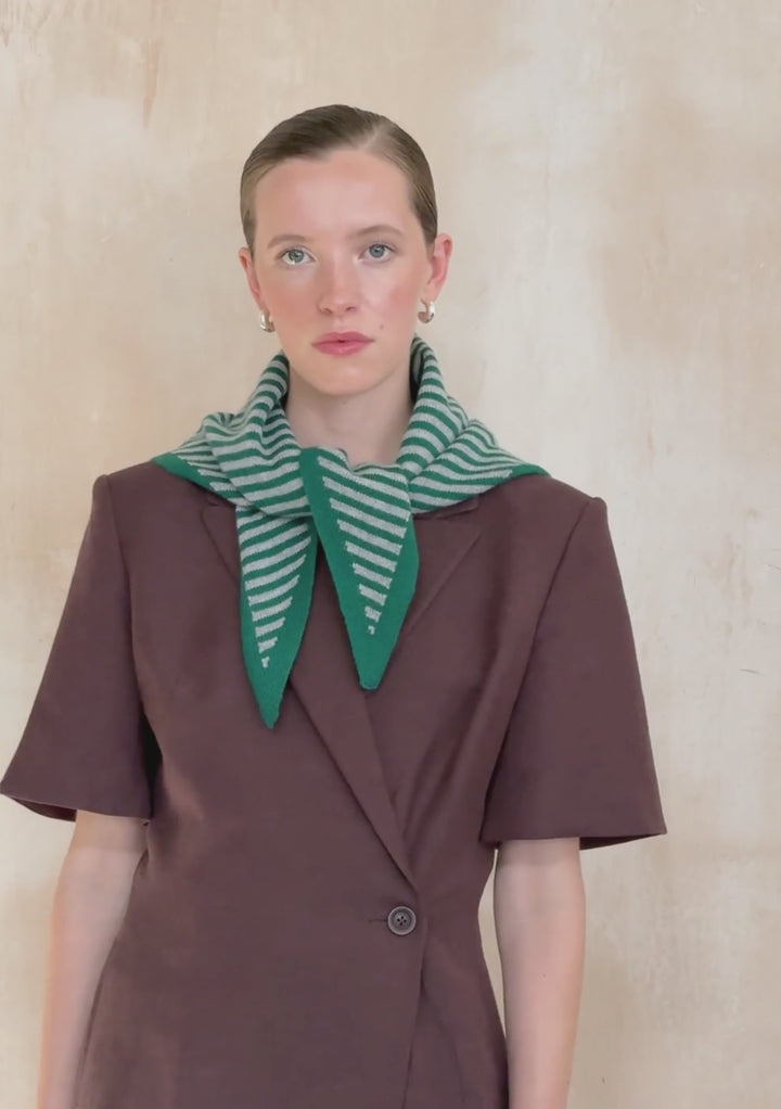 Merino Wool Triangle Scarf in Green & Charcoal Stripe