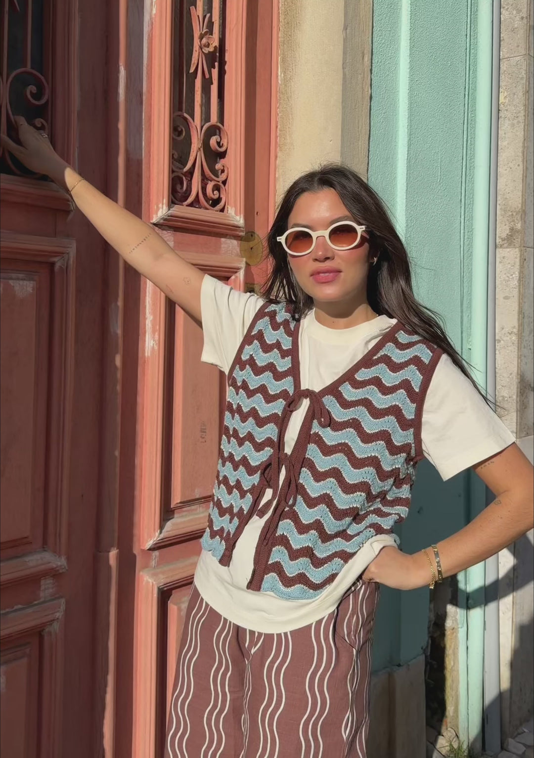 Cotton Knitted Vest in Blue Wave