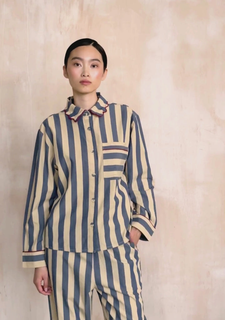 Cotton Pyjamas in Navy Stripe