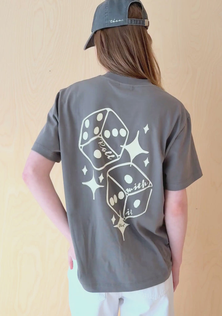 Baumwoll-T-Shirt in Anthrazit-Würfeln